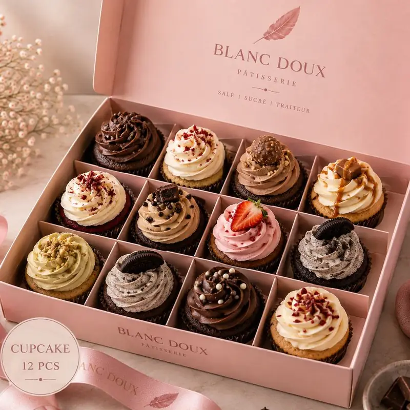Blanc Doux cupcake box, 12 pieces